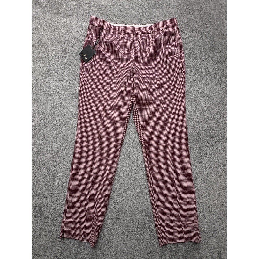 Massimo‎ Dutti Pants Womens 12 Burgundy White Checked Wool Blend Dress Trousers